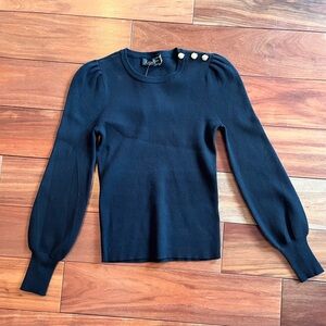 Ralph Lauren Black Ribbed Sweater with Puff Sleeves